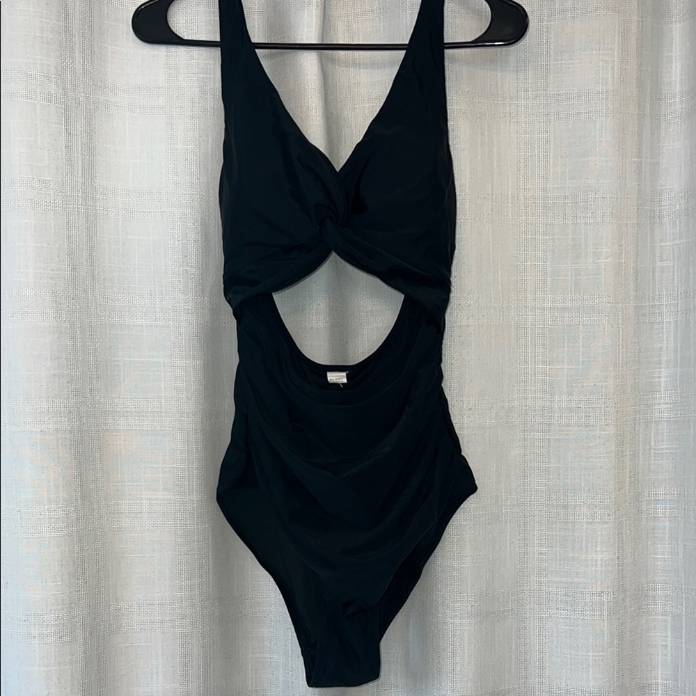 Black One-Piece Swimsuit with Twist Front